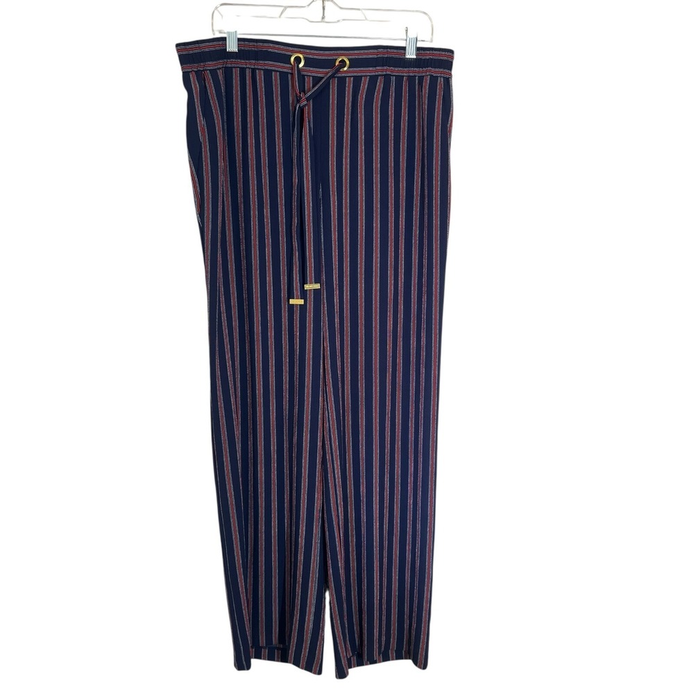 MICHAEL Michael Kors True Navy Wide Leg Drawstring Striped Pant Womens Large